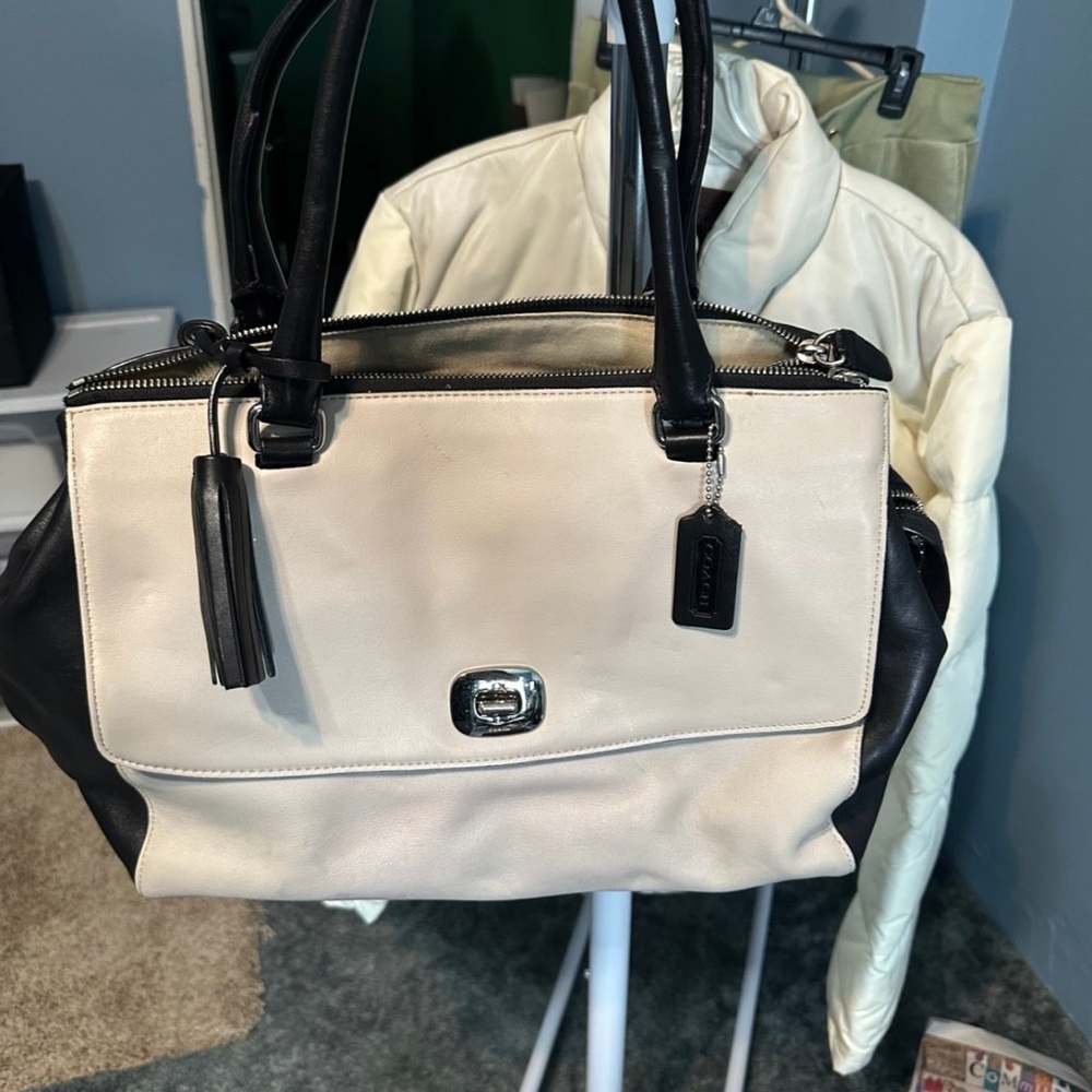 Coach Two-Tone Black and Cream Leather Handbag